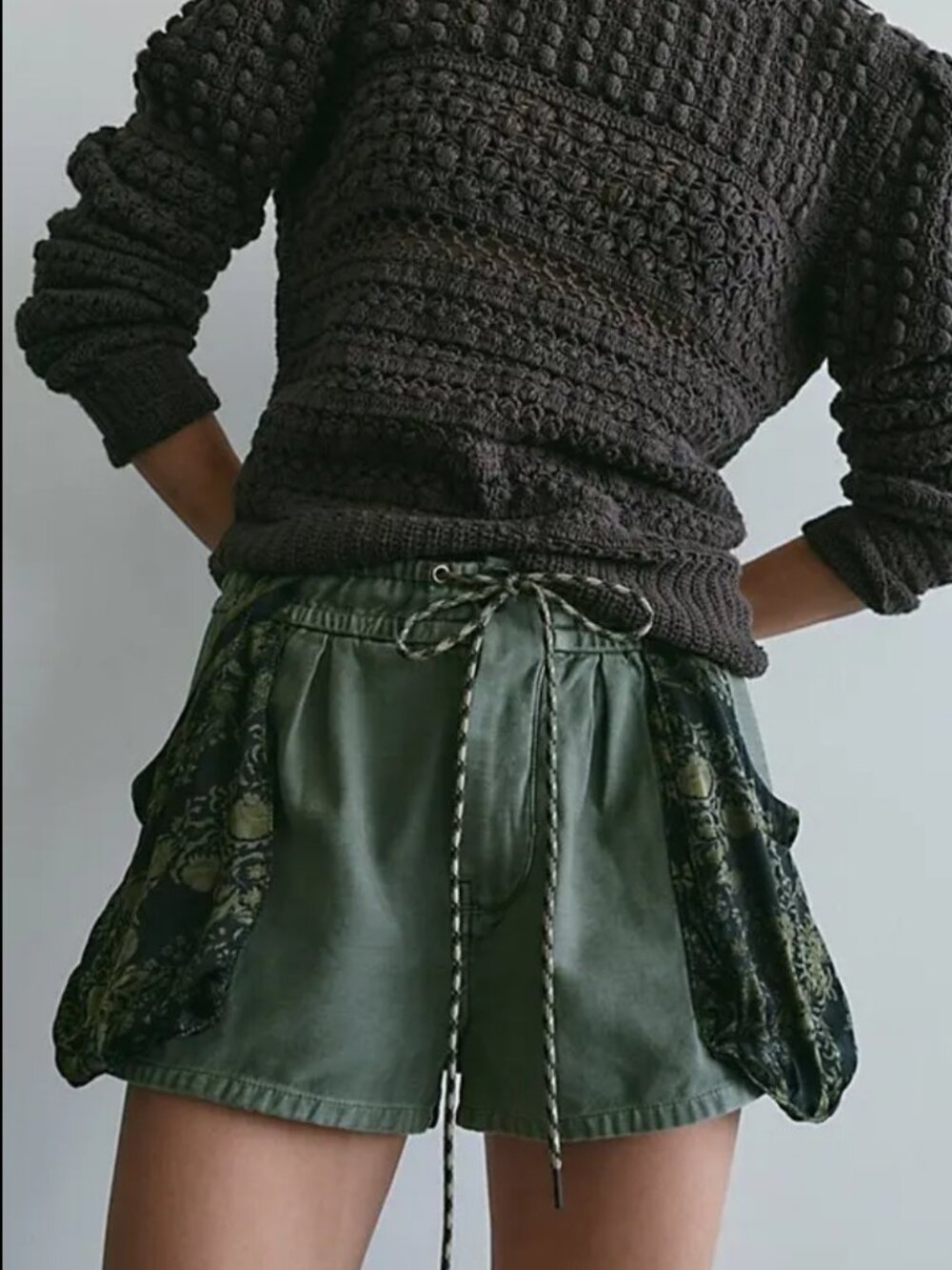 NWT Free People Sabrina Pull-On Scarf Shorts in Army Combo